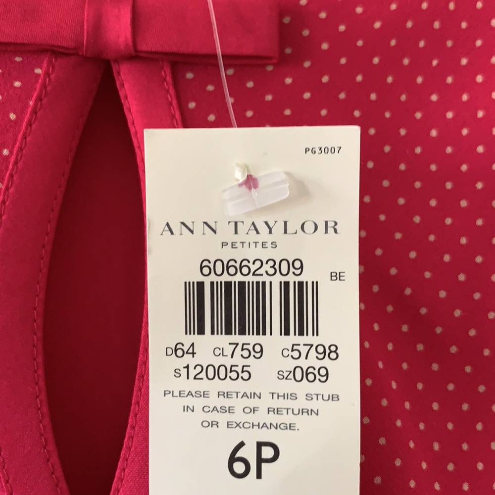 NWT ANN TAYLOR Hot Pink 100% Silk Polka Dot Midi Dress Size 6P - Picture 4 of 11
